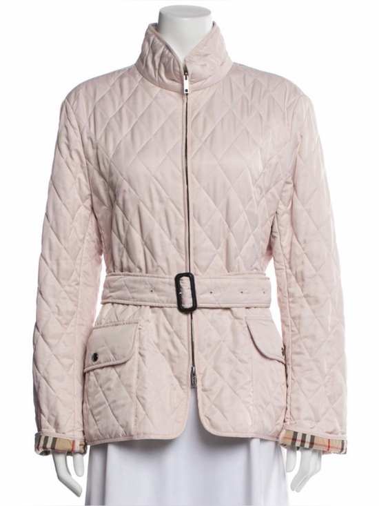 Burberry Jackets & Blazers - Burberry Pink Quilted Jacket with Zipper and Belt